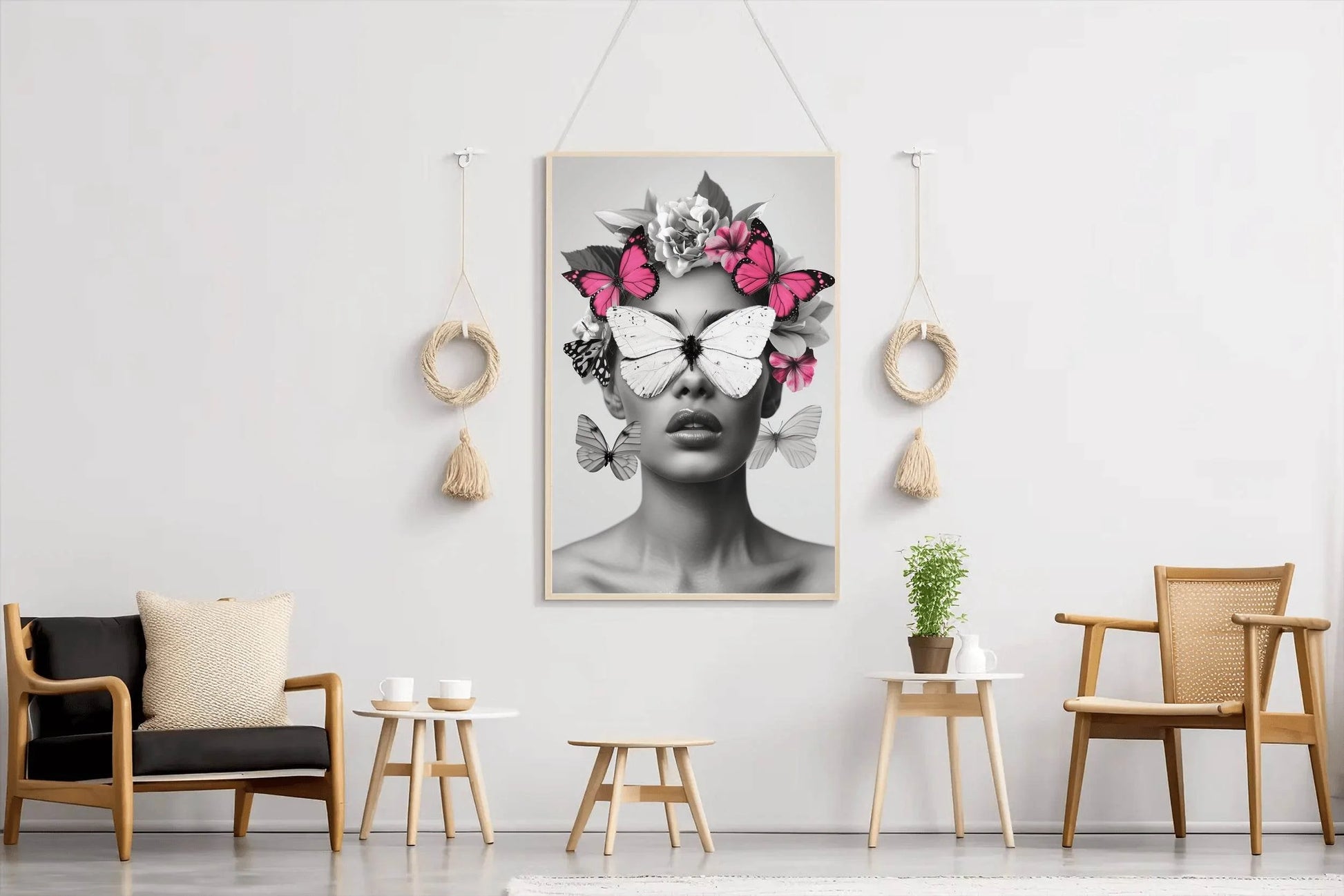 Woman's Face With Butterflies and Flowers - beink online art store