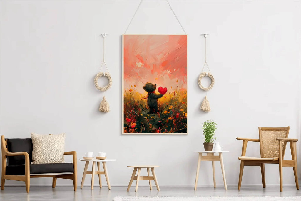 Painting of Bear Holding Red Heart - beink online art store