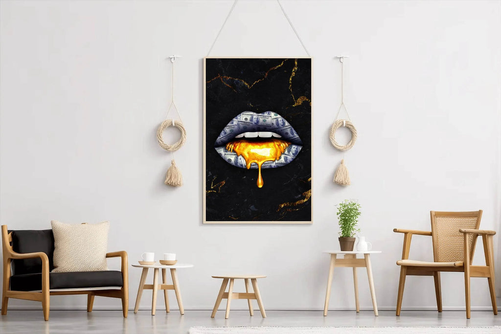 Black Woman Lips With Money And Gold Wall Art - beink online art store