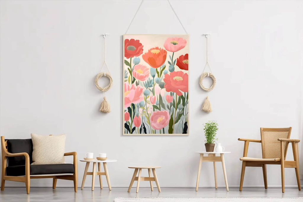 Watercolor Painting of Red and Pink Flowers - beink online art store