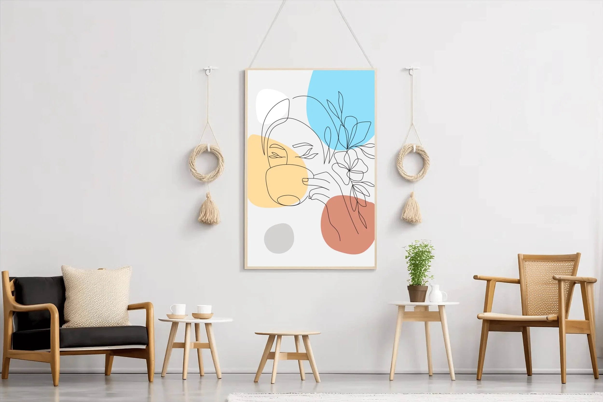 Beautiful Woman and Flower Drinking Coffee Wall Art - beink online art store