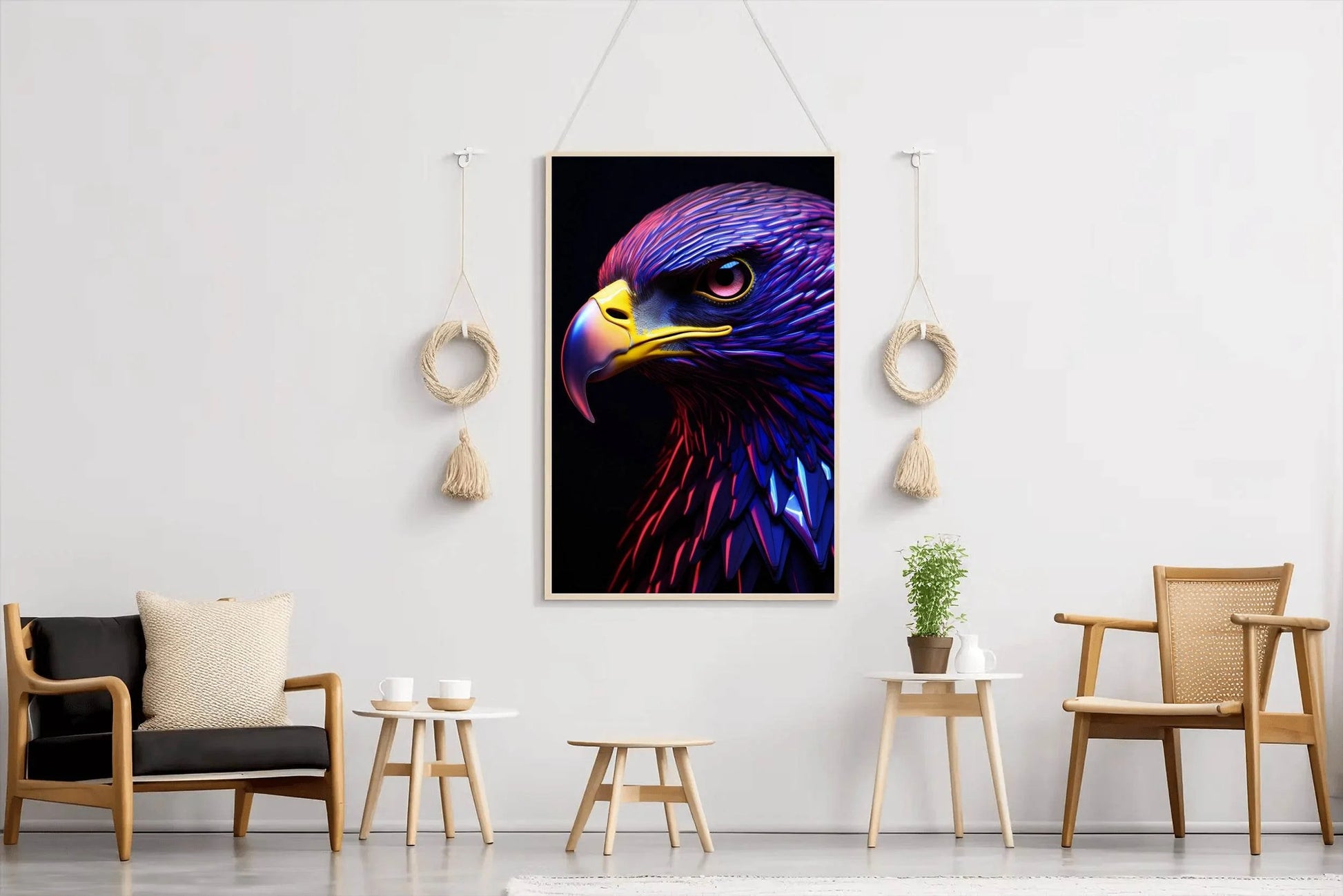 Golden Eagle Painted Blue and Pink Bird Wall Art - beink online art store