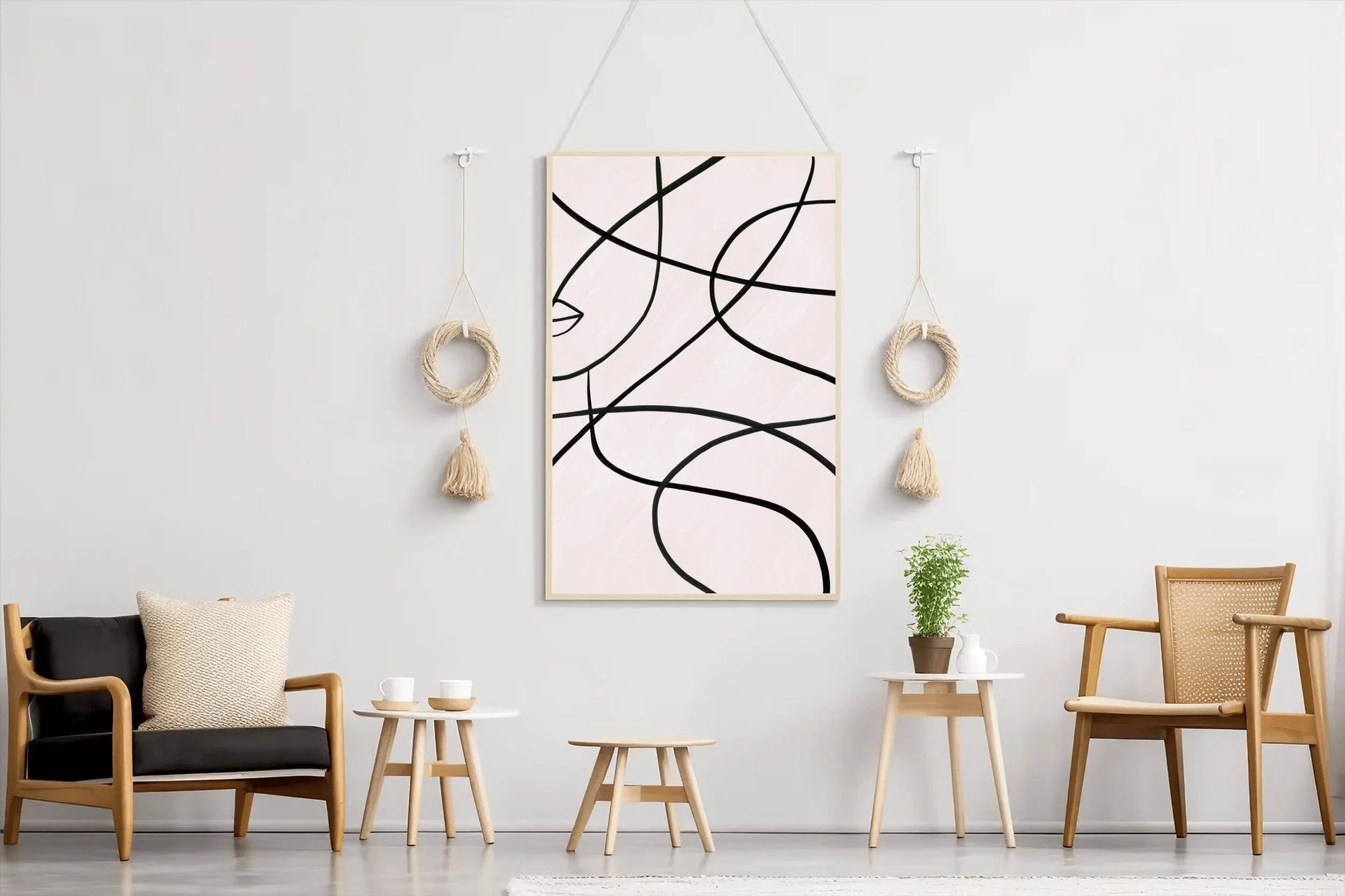 Drawing Black Curved Waves Wall Art - beink online art store