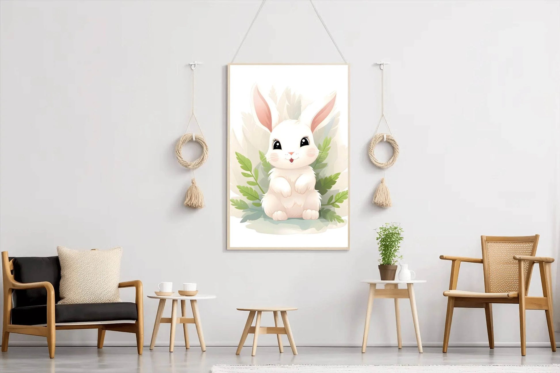 Cute White Bunny Stroked Painting - beink online art store