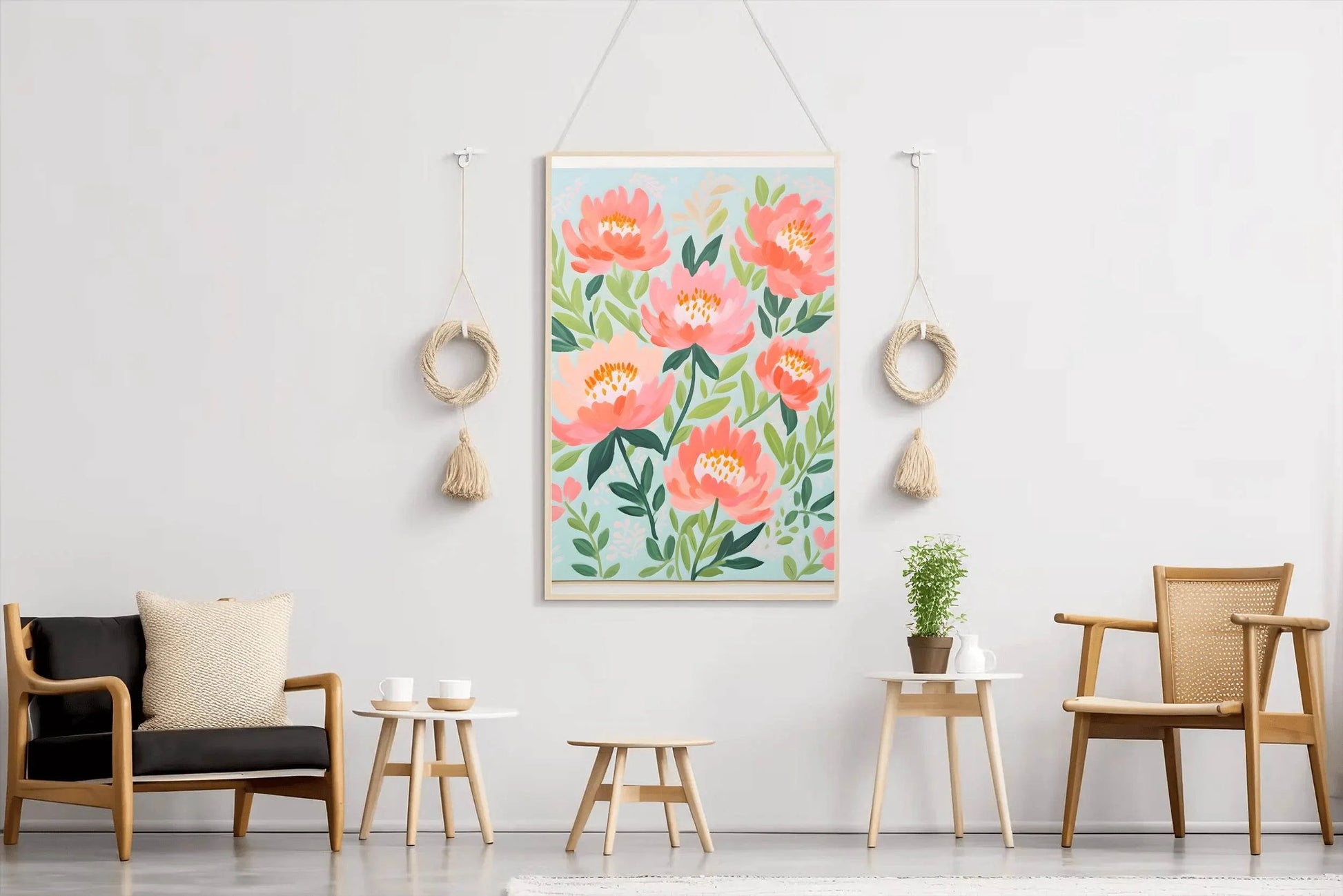 Drawing of Pink Flowers Wall Art - beink online art store