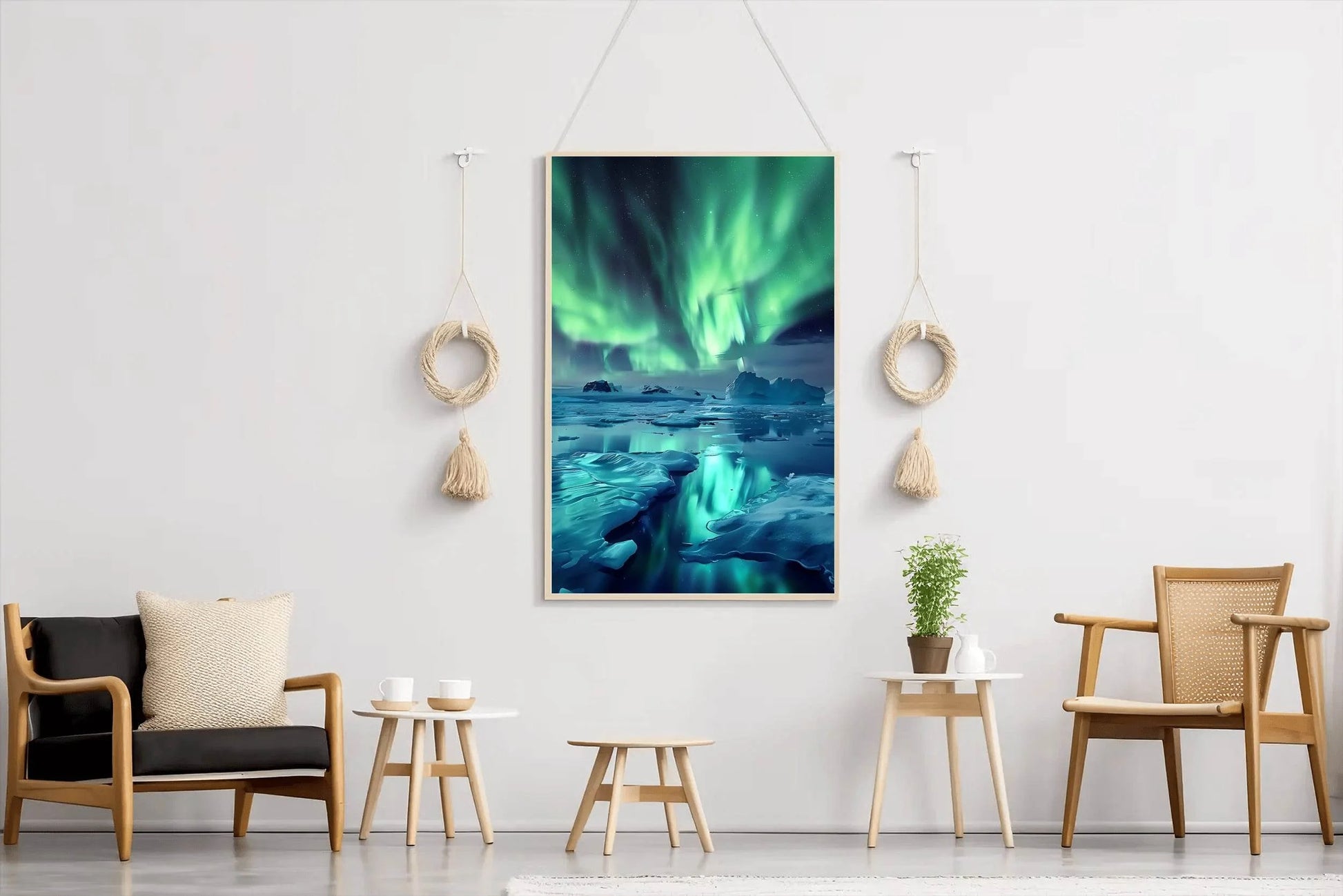 Green Northern lights in The Sky Over Iceberg Wall Art - beink online art store
