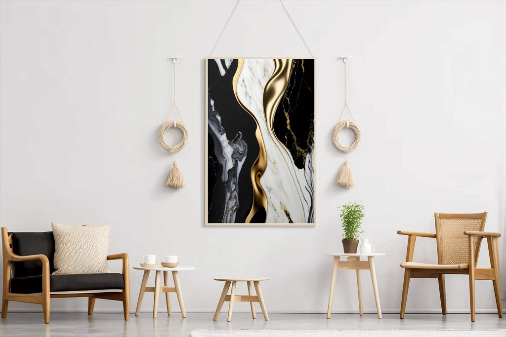 Black White And Gold Mmarble Facade Wall Art - beink online art store