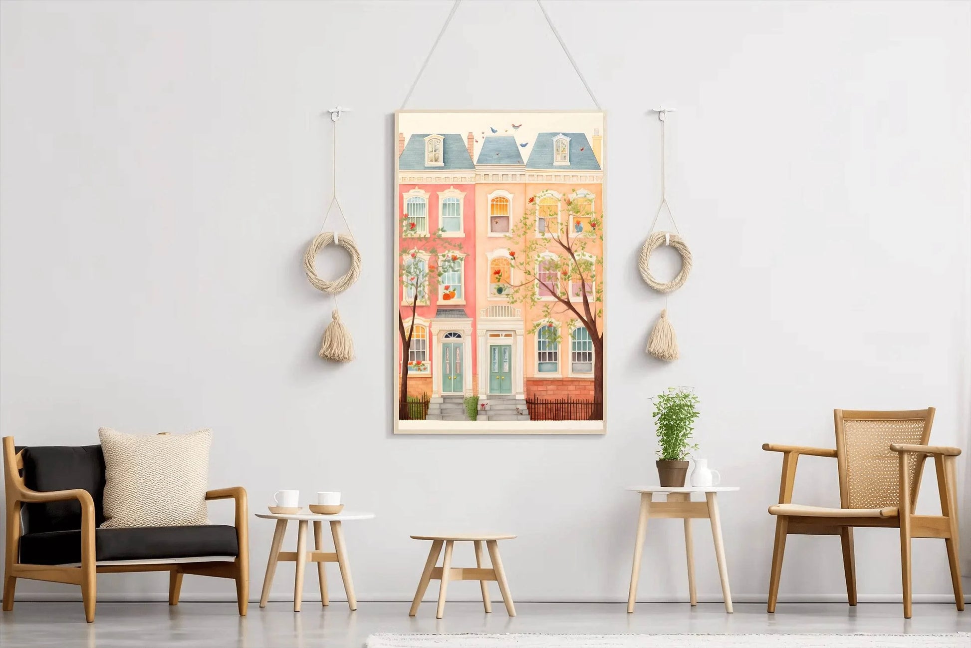 Pastel Colored Row Houses Illustration - beink online art store