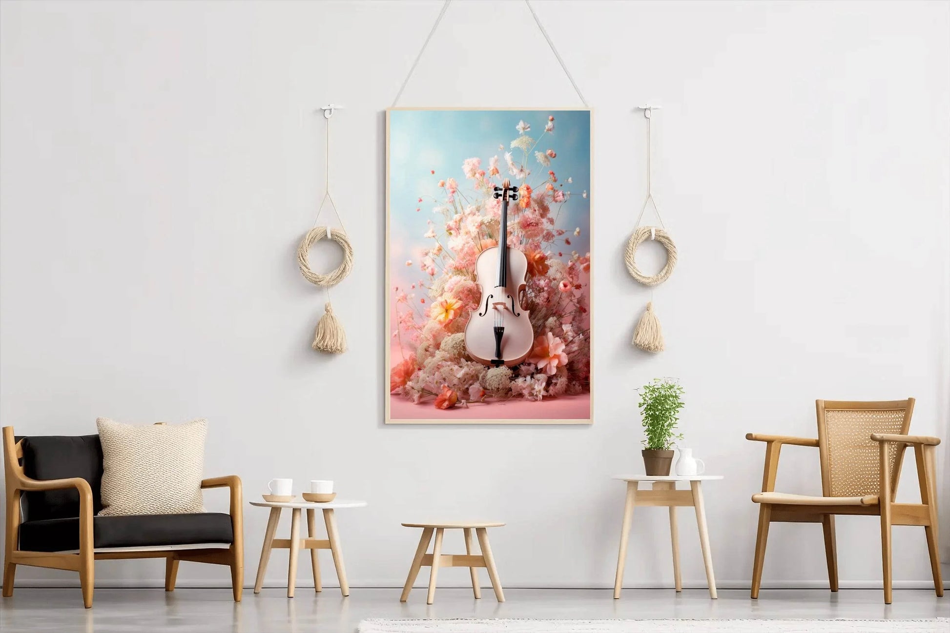 Pink Violin Among Flowers Wall Art - beink online art store
