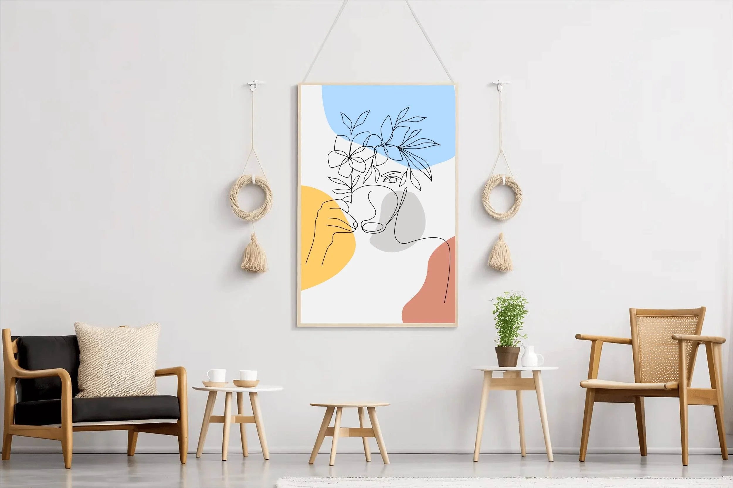 Minimal Design Of a Girl Drinking Tea Wall Art - beink online art store
