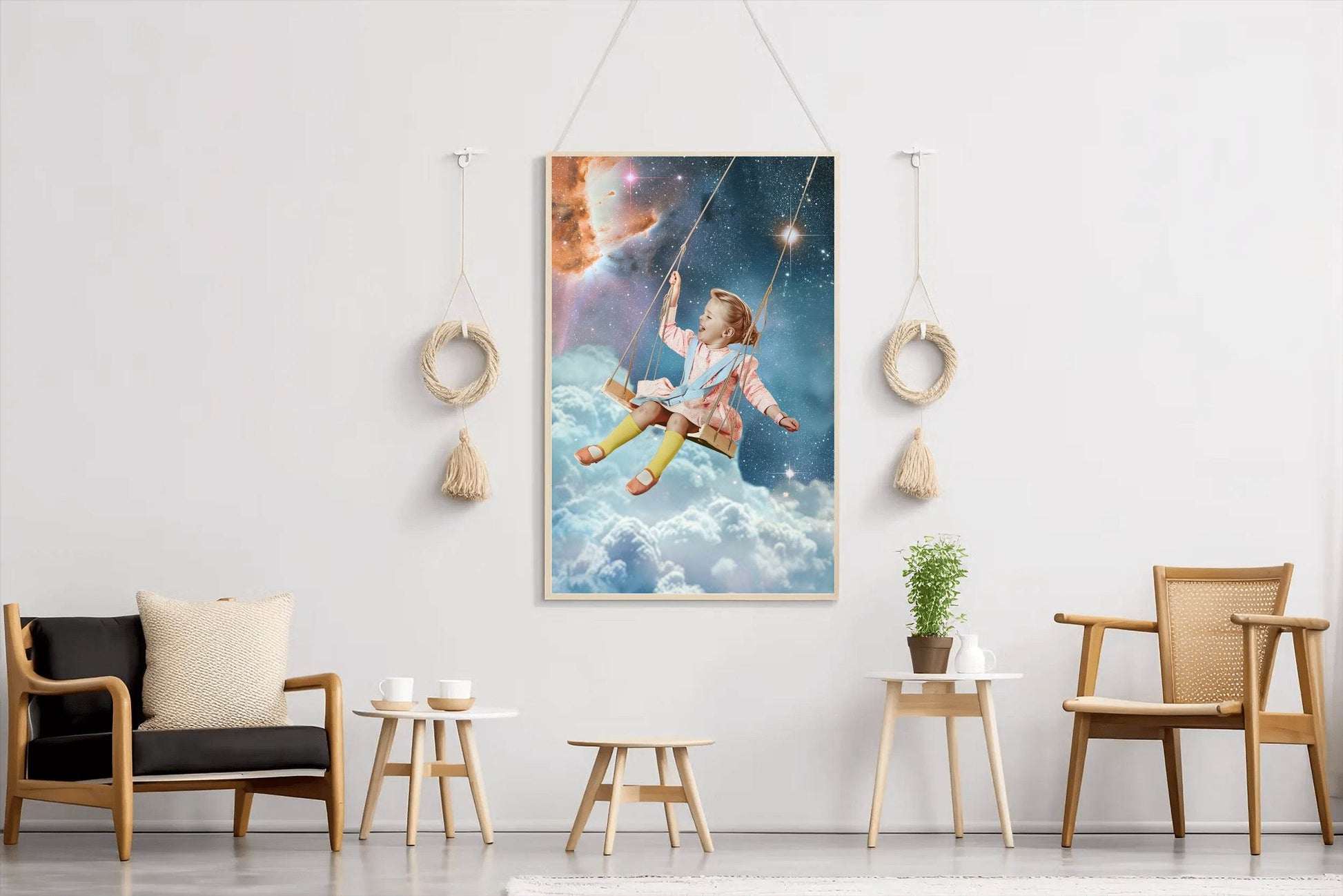 Little Girl Swinging in Space Wall Art - beink online art store