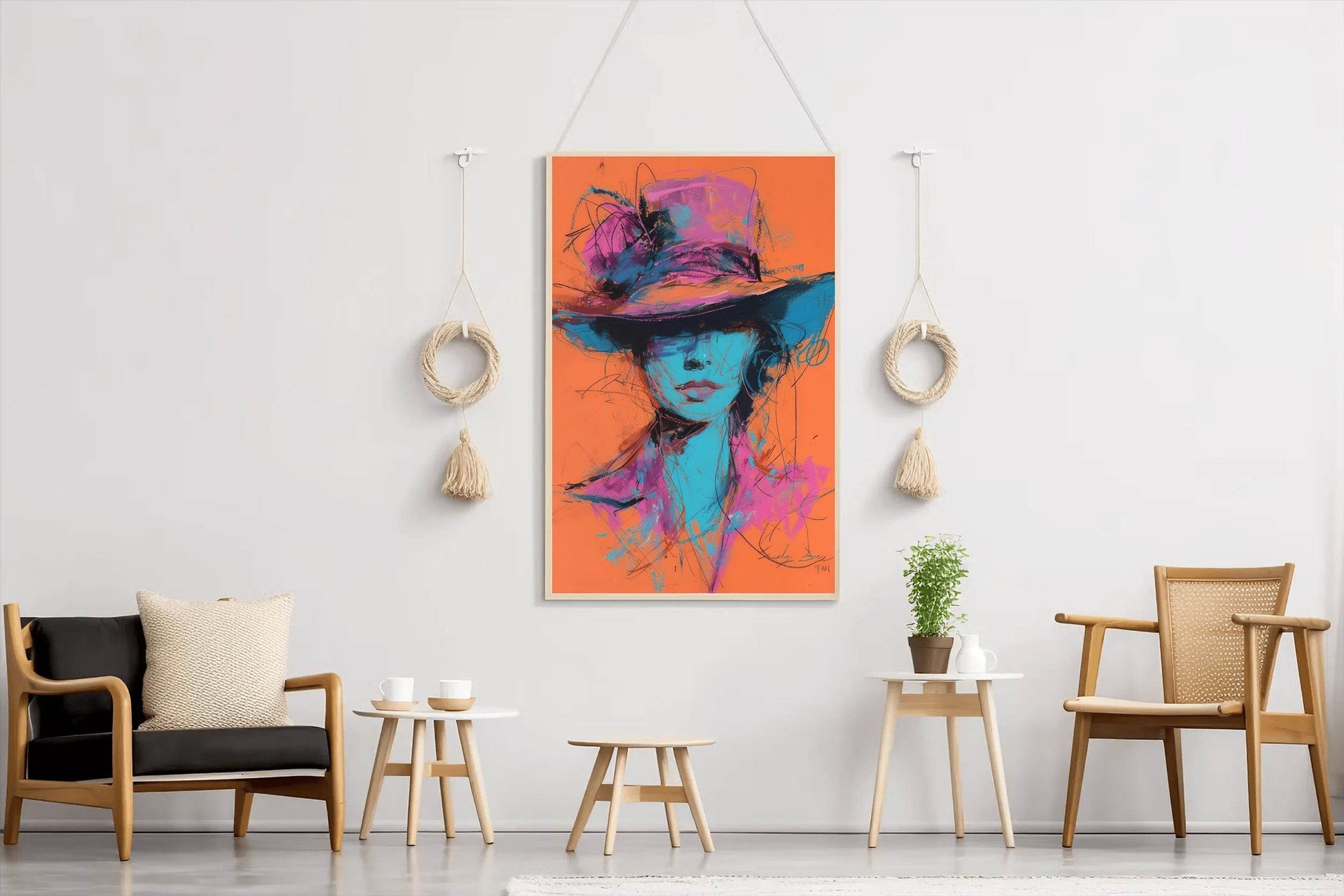 Painting Of A Woman With A Brimmed Hat Wall Art - beink online art store
