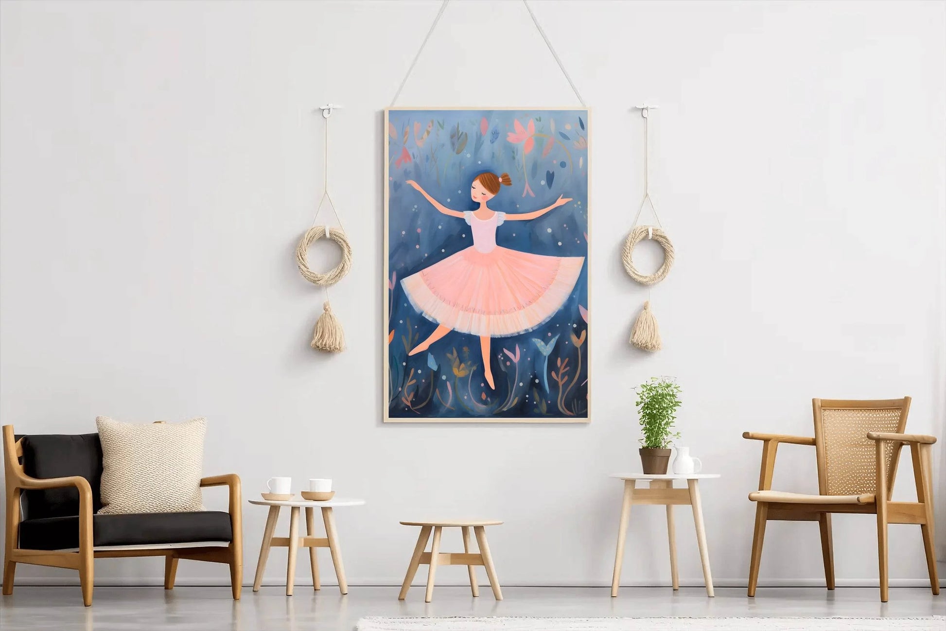 Watercolor Drawing of a Girl Daning in Pink Dress - beink online art store
