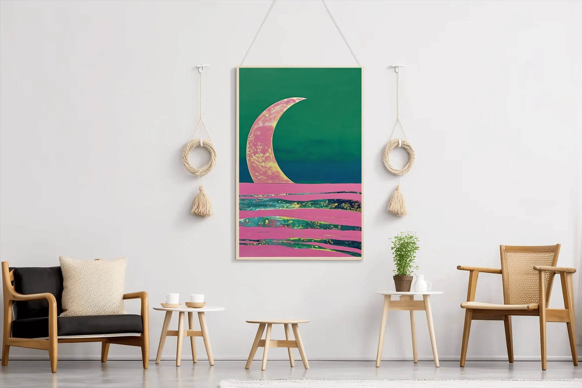 Moon Painting With Green Background Wall Art - beink online art store