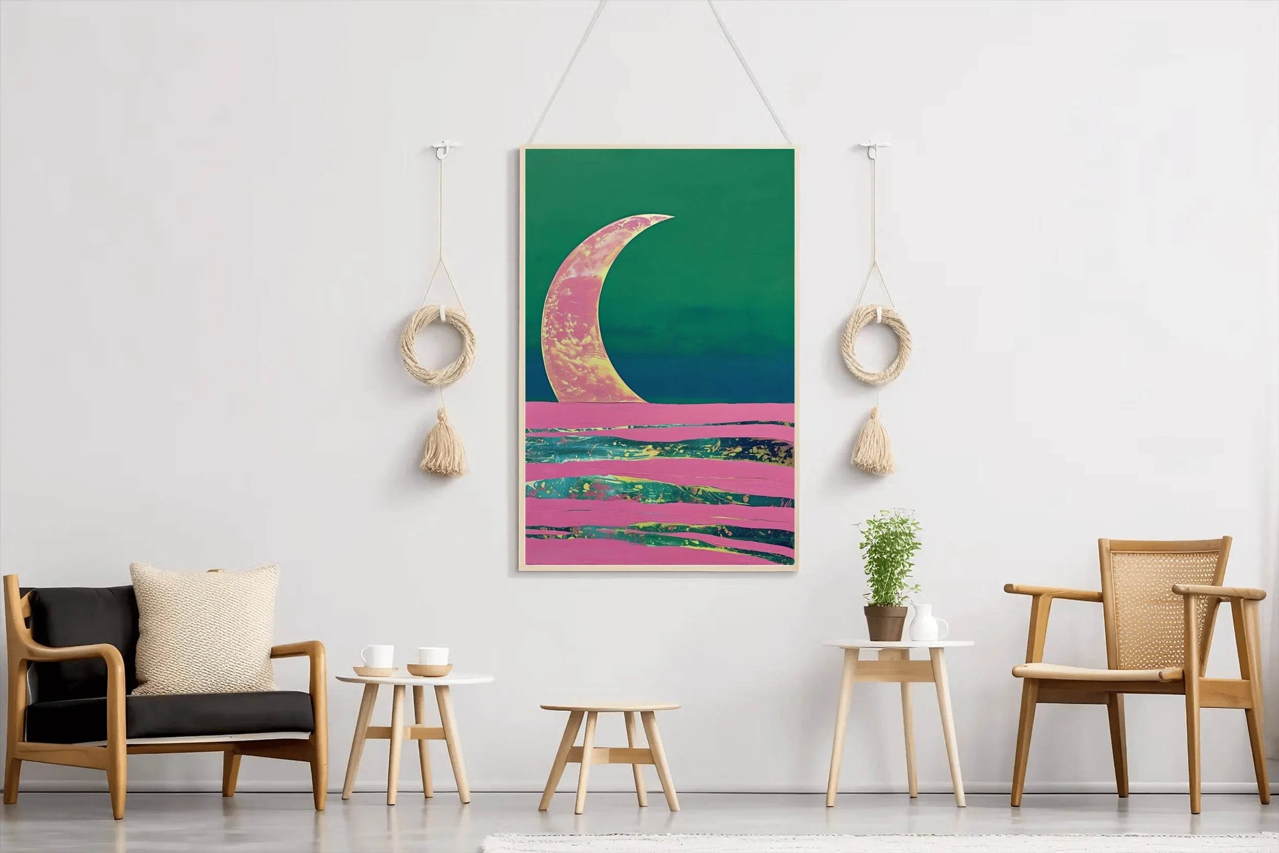 Moon Painting With Green Background Wall Art - beink online art store