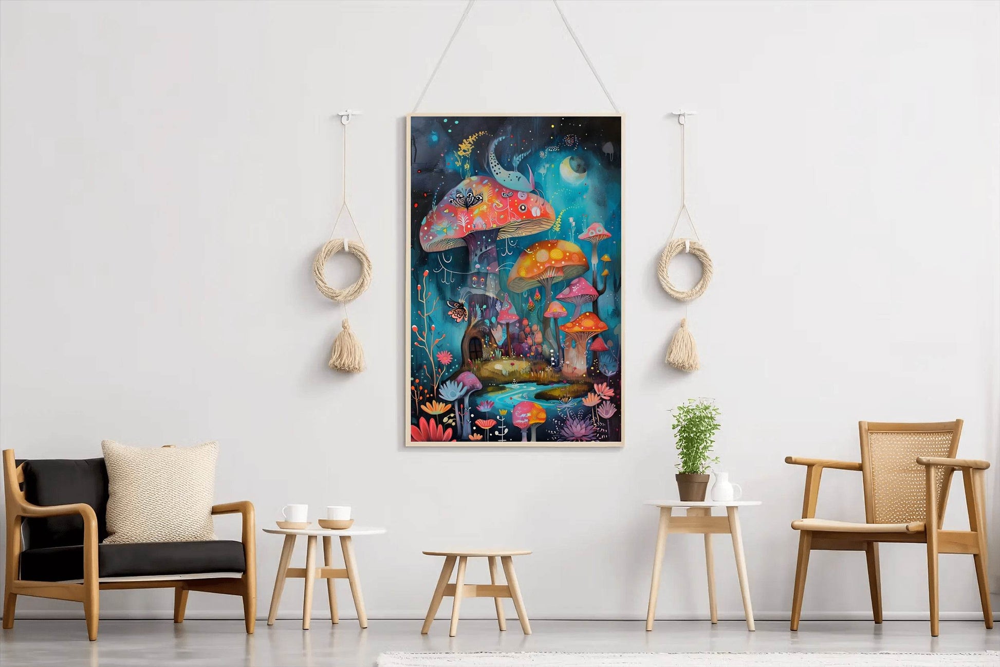 Colorful Painting of Mushroom House Wall Art - beink online art store