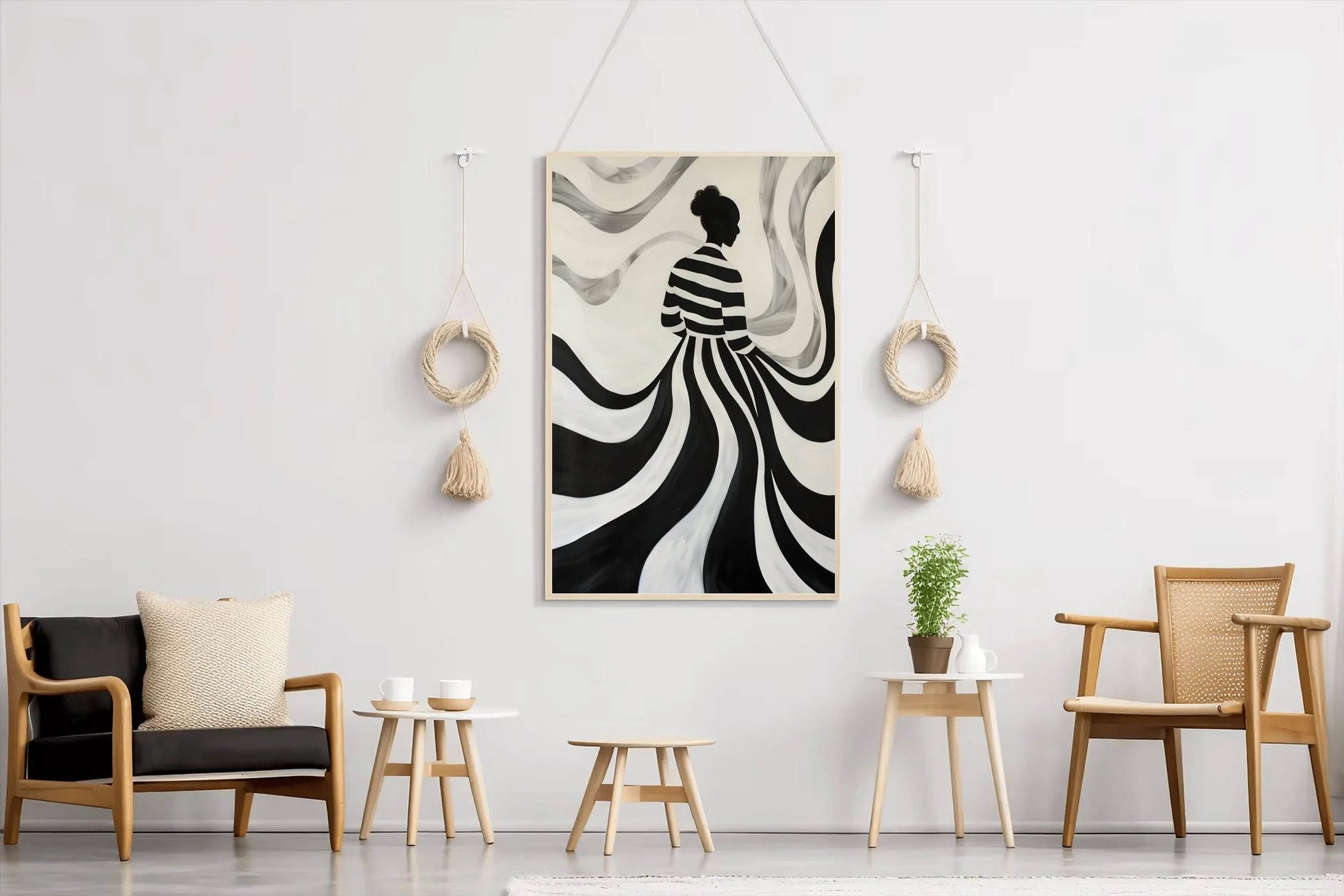 Swirling Silhouette-Black and White stripes Modern Art - beink online art store