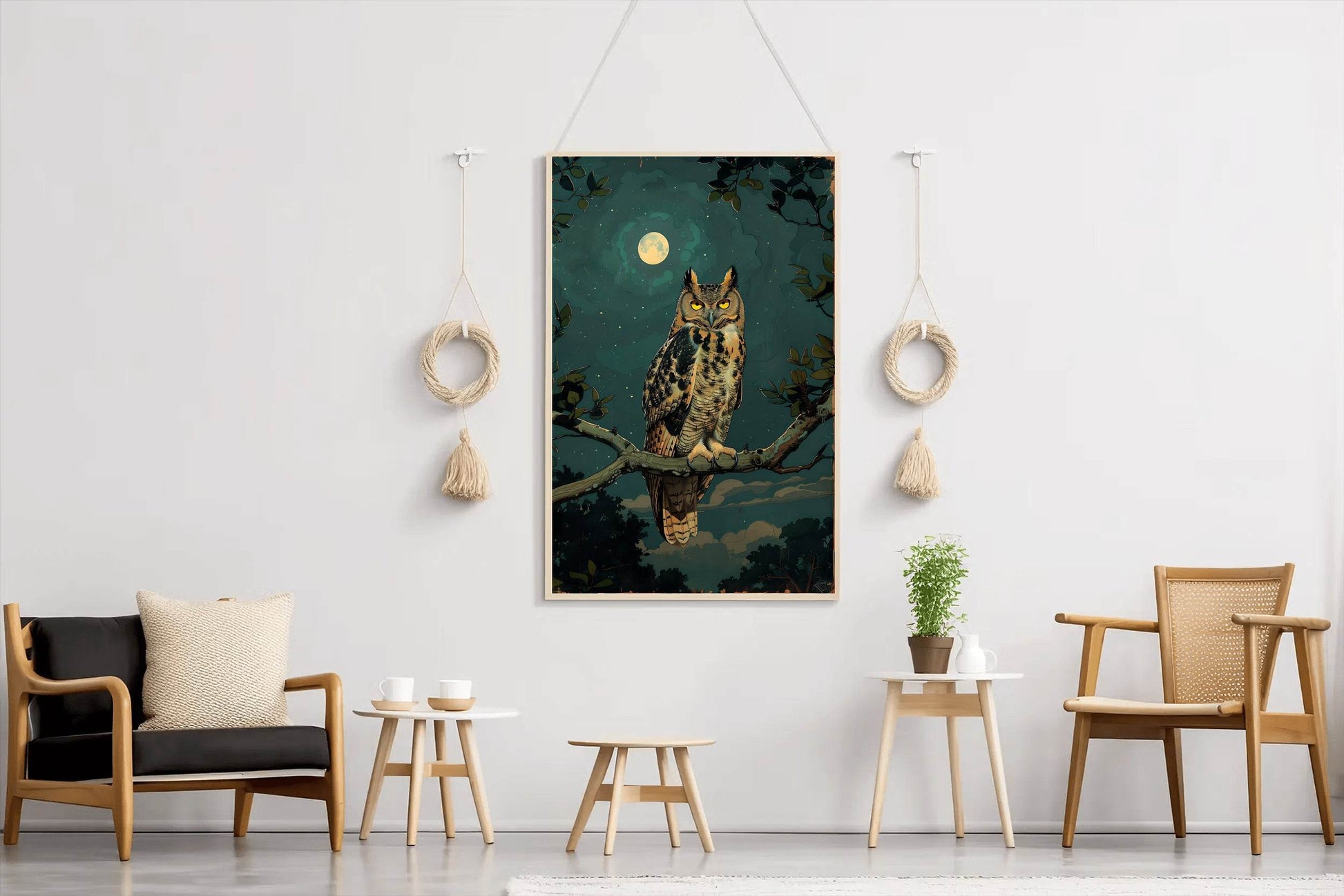 Illustration of an Owl on a Tree Branch - beink online art store