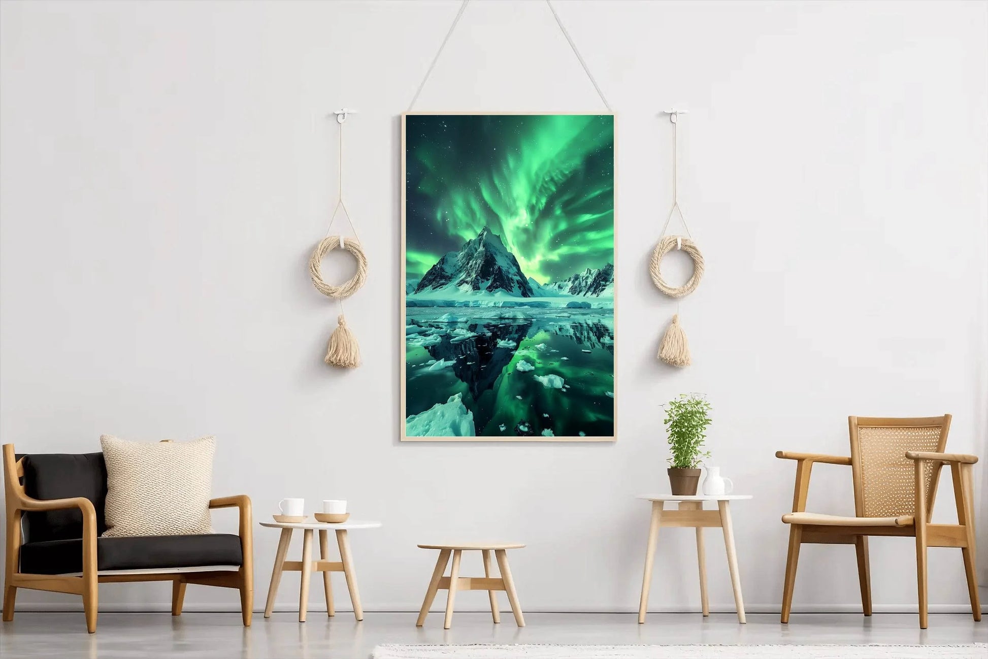 Green Northern lights with view ocean - beink online art store