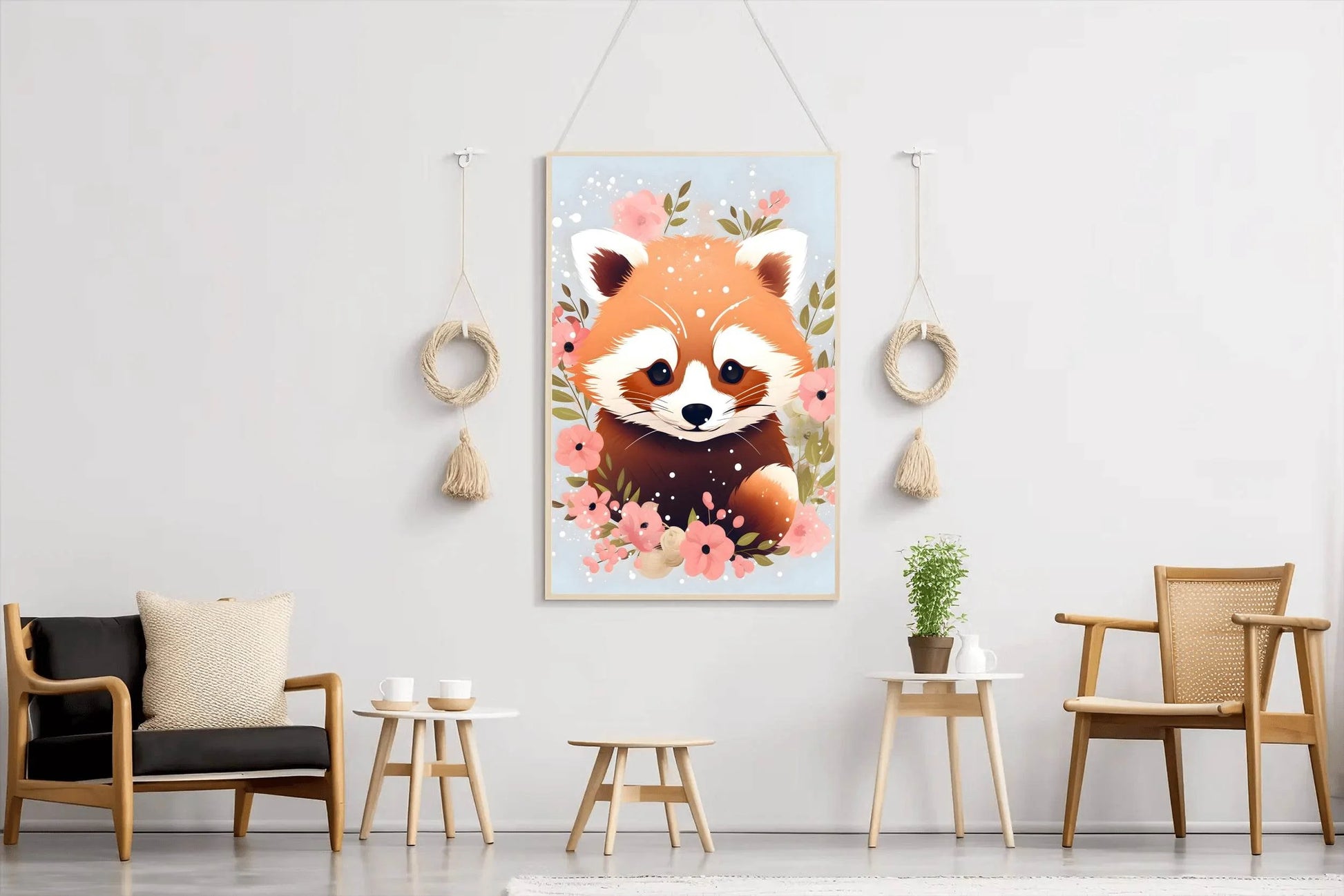Cute Red Panda Watching the Flowers - beink online art store