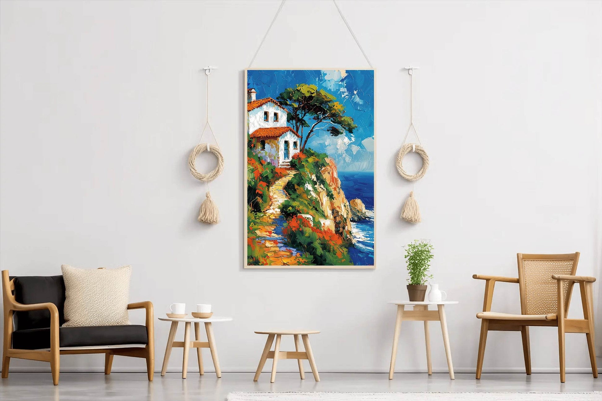 Painting Of Beach House On Cliff Wall Art - beink online art store