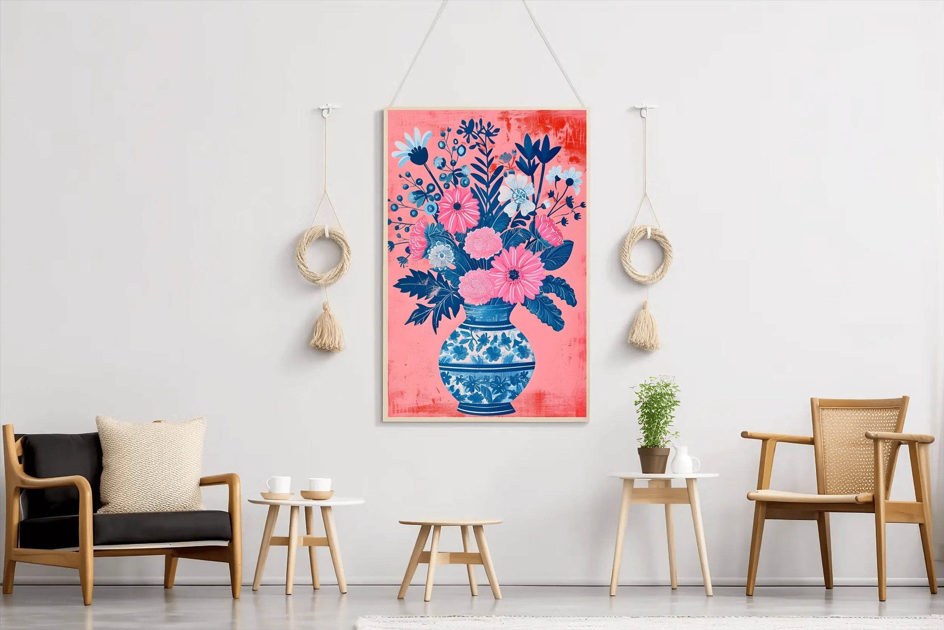 Blue and Pink Flowers in Vase Digital Art - beink online art store