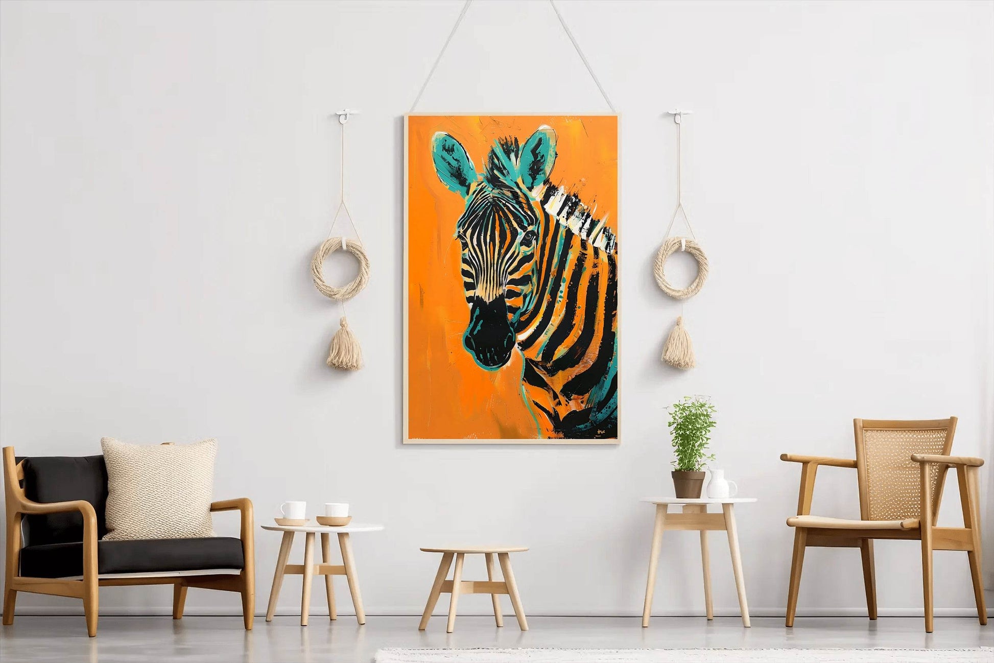 Orange Background Zebra Painting Wall Art - beink online art store
