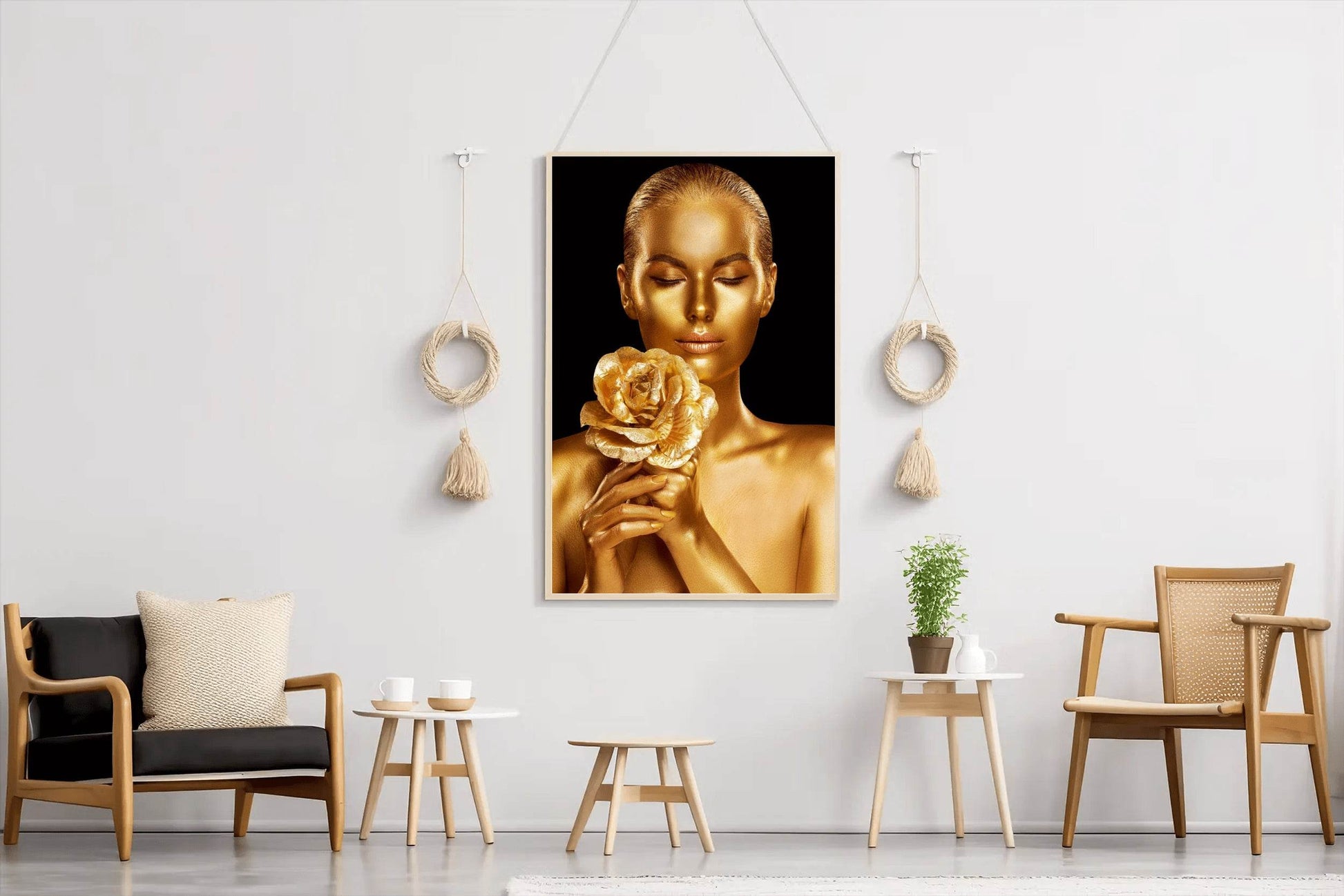 Golden Body Of a Woman With a Rose Wall Art - beink online art store