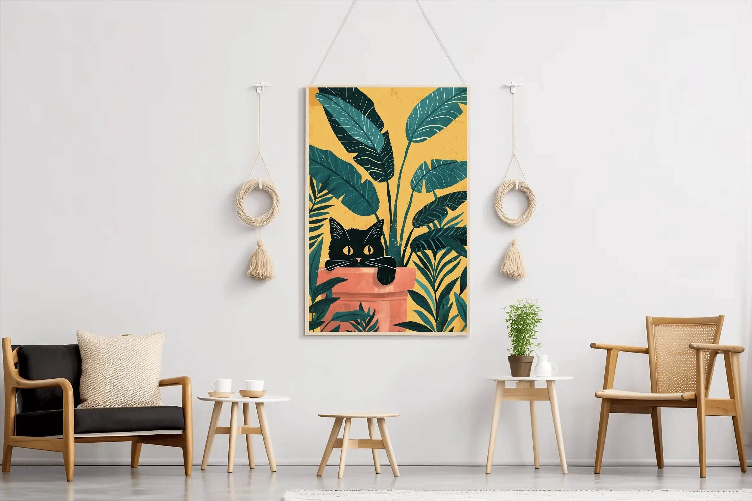 Black Cat With Floral Background Wall Art - beink online art store