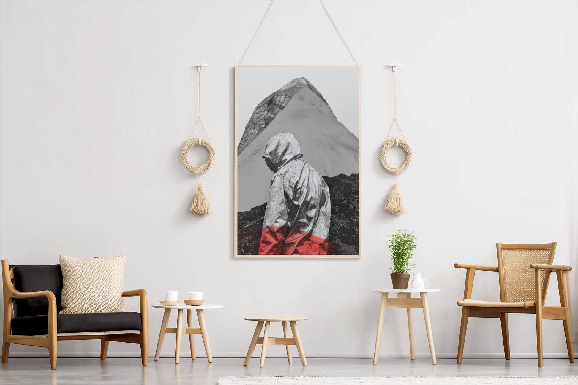 Black And White Photo of A Man On The Side Of A Mountain Wall Art - beink online art store