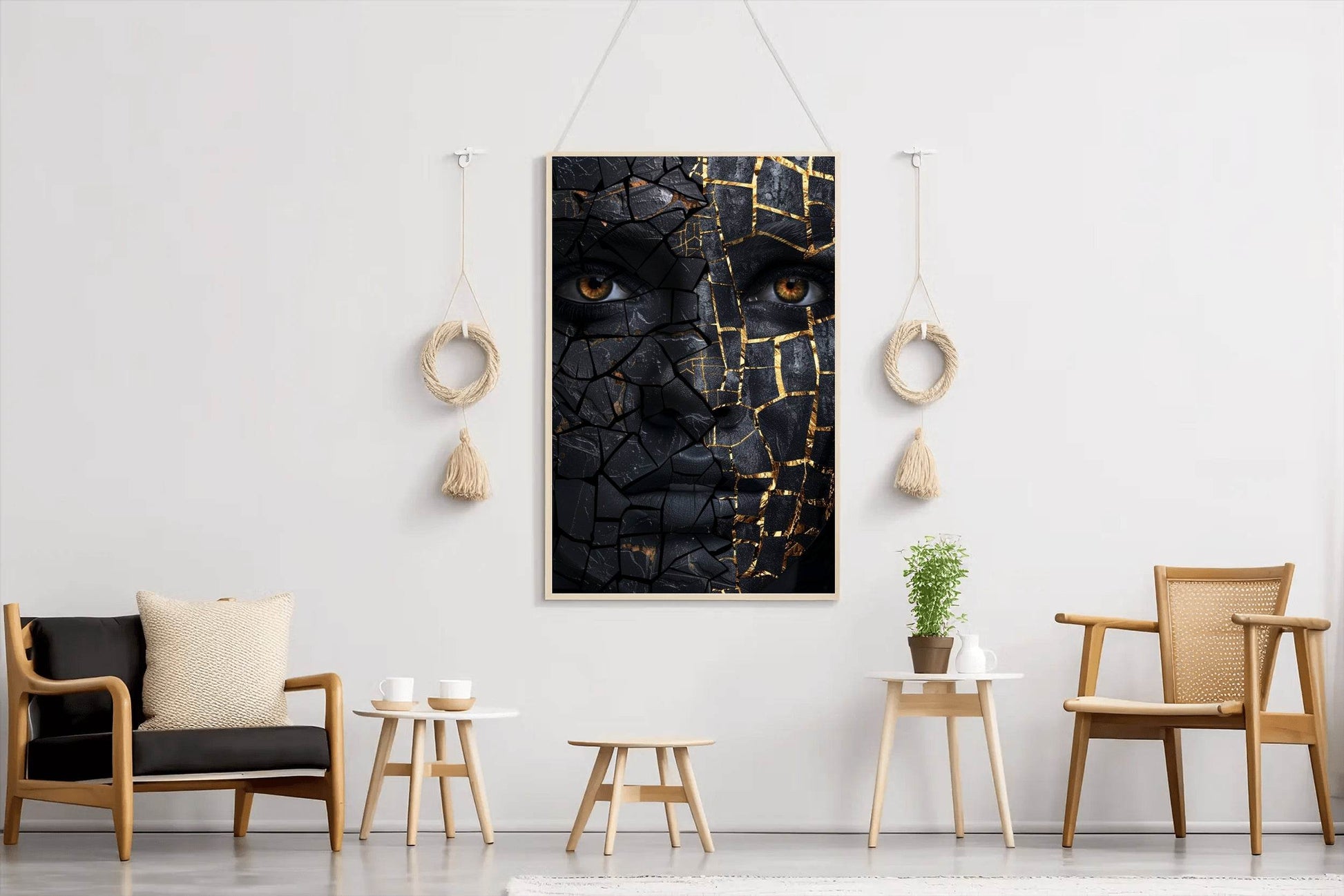 Golden Mosaic Design on A Woman Face Wall Art - beink online art store