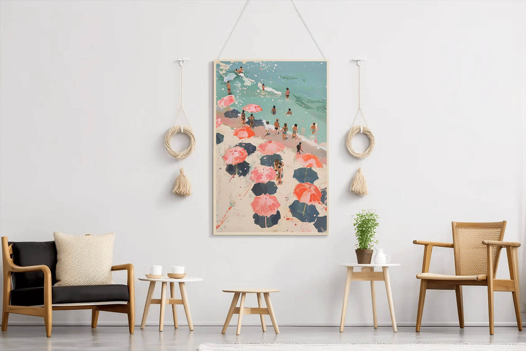 Painting People On The Beach With Umbrellas Wall Art - beink online art store