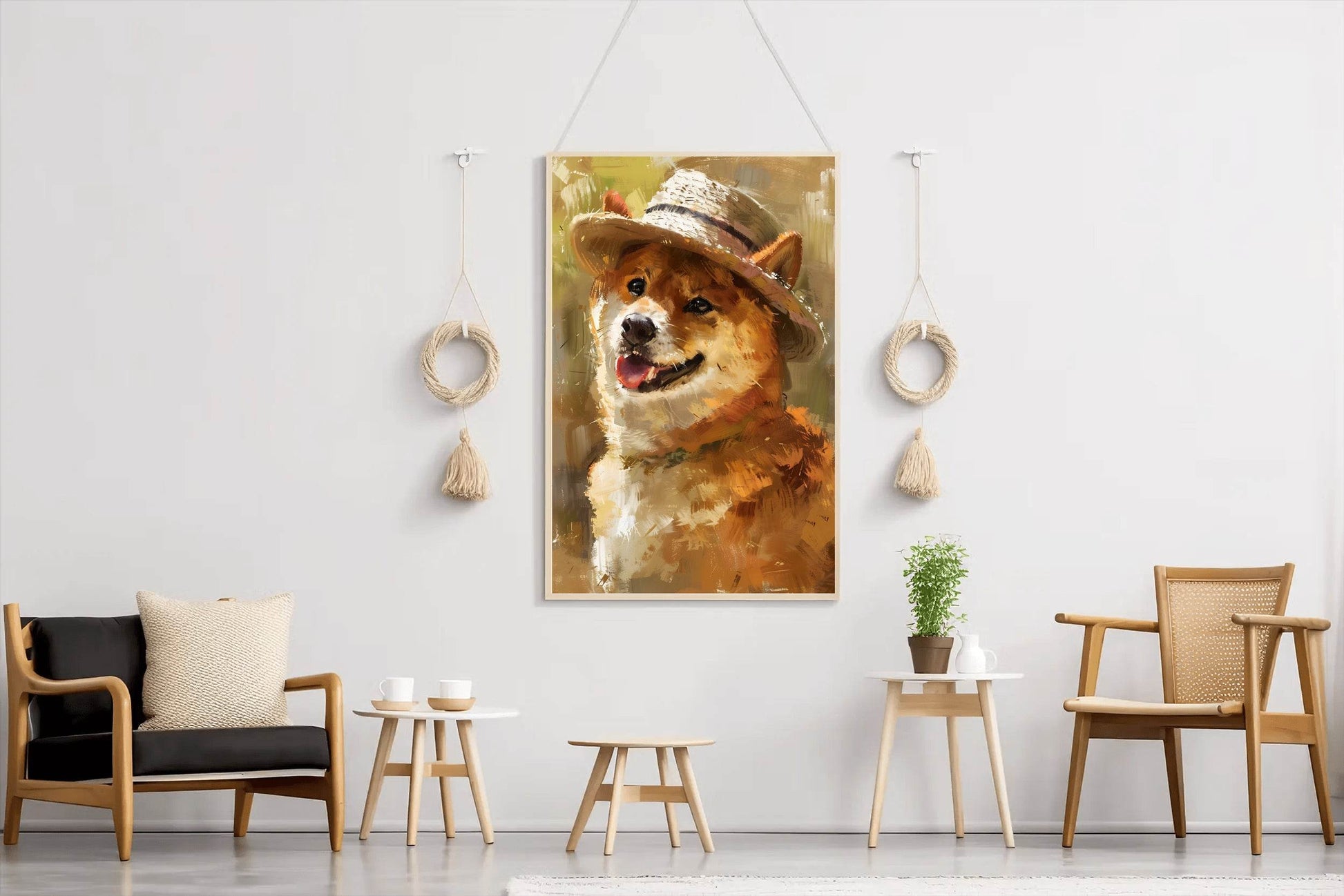 Hand Painted Illustration of Dog Wearing Hat - beink online art store