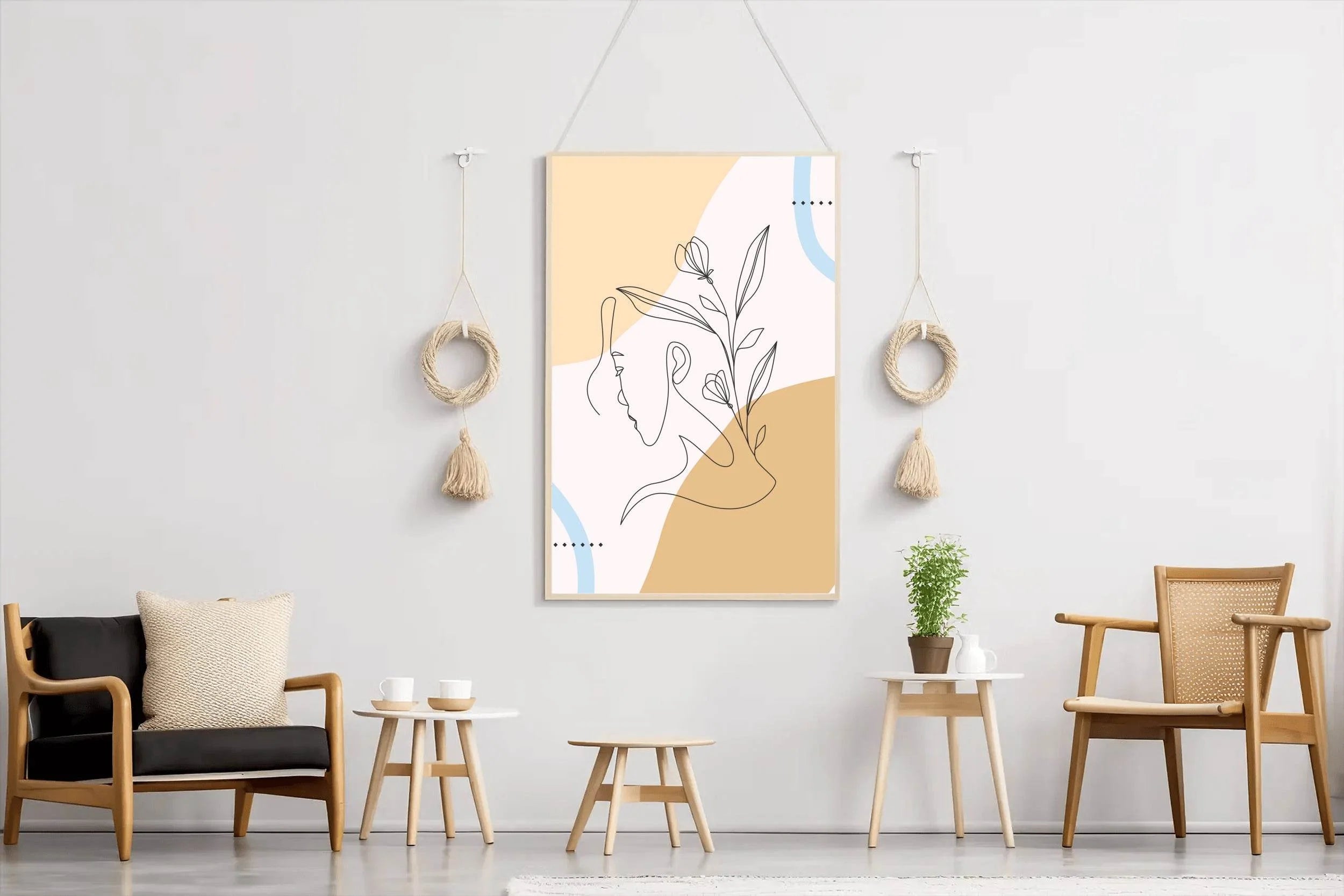Line Art Of a Woman Face and Beautiful Flowers - beink online art store
