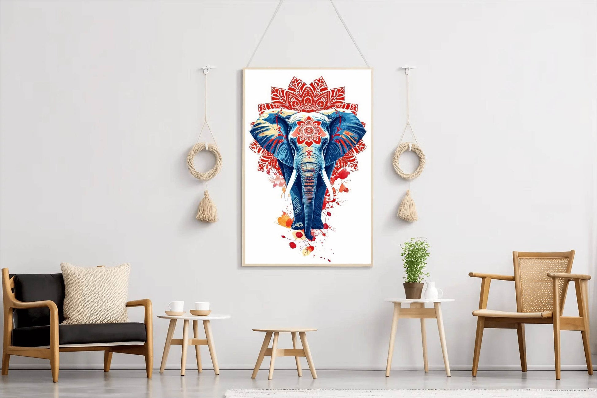 Red Mandala Elephant Print Painting - beink online art store
