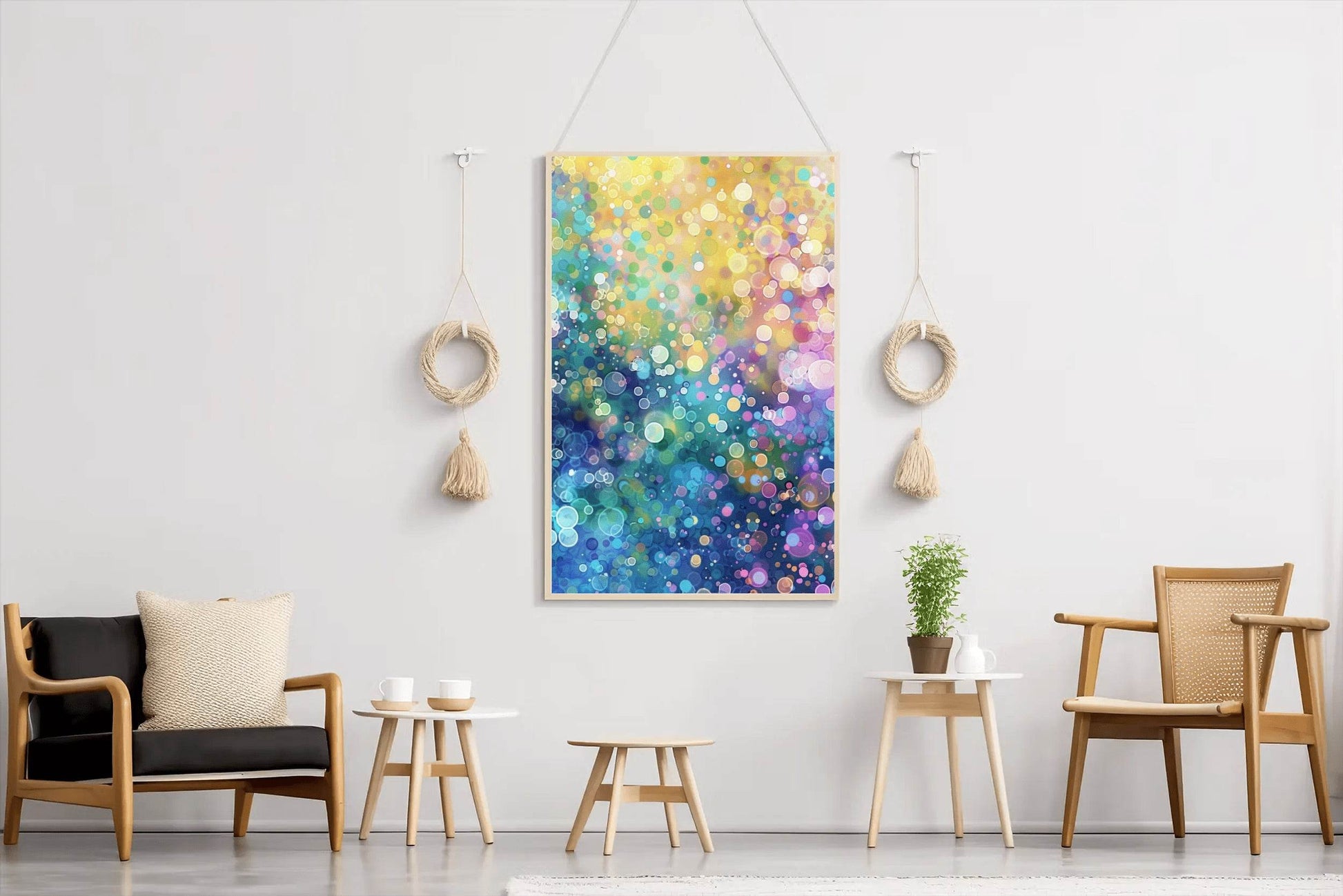 Colorful Neon Dots Digital Art - beink online art store