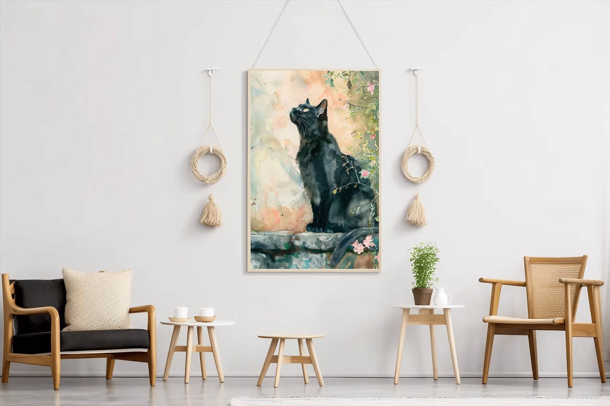 Watercolor Black Cat Animal Wall Art - beink online art store