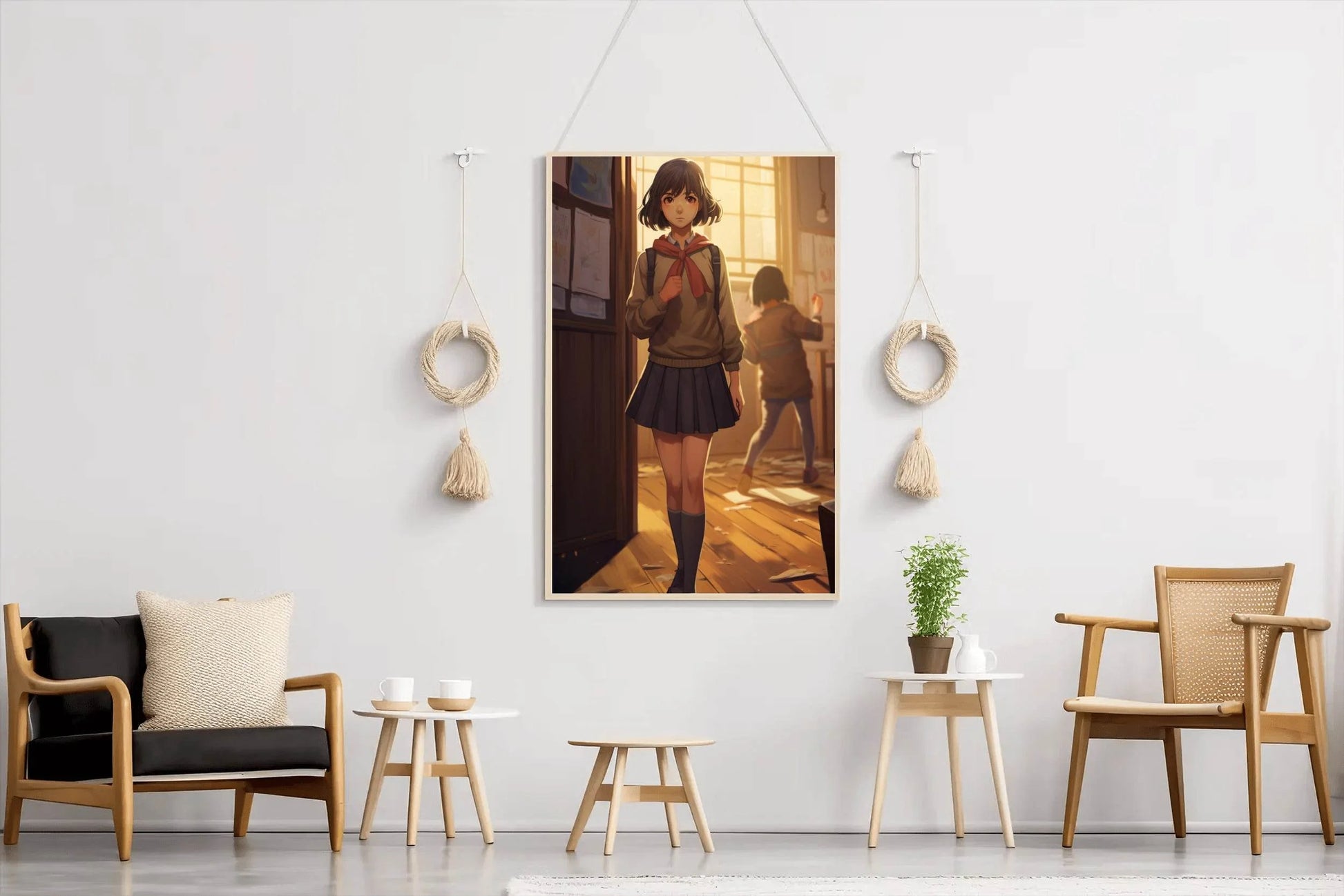 Young Student Attending School Anime Wall Art - beink online art store