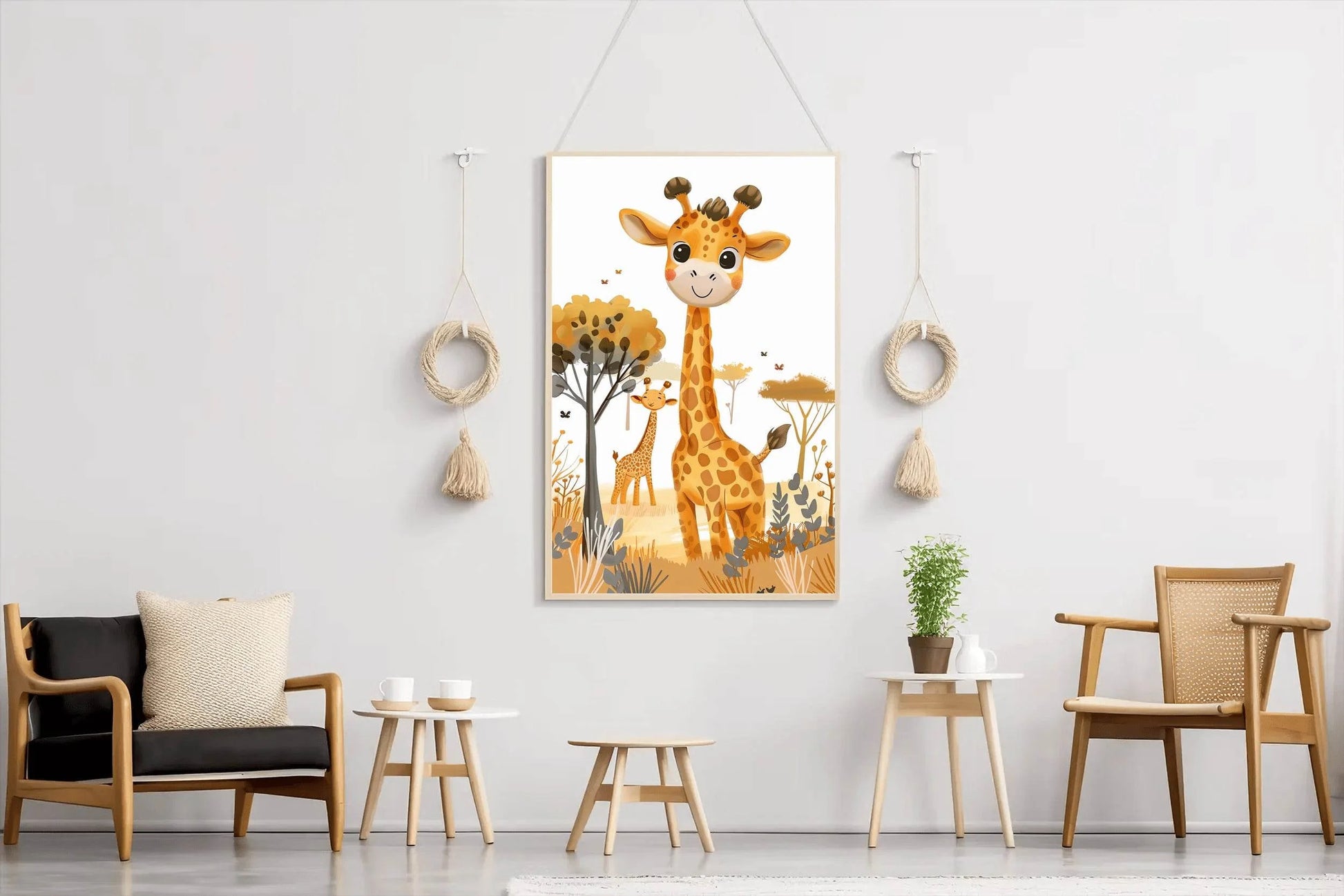 Cute Cartoon Giraffes in a Colorful Landscape With Trees - beink online art store