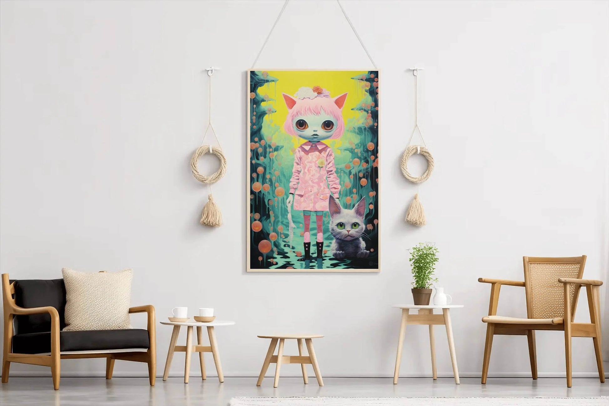 Cat Girl With Pink Hair Wall Art - beink online art store