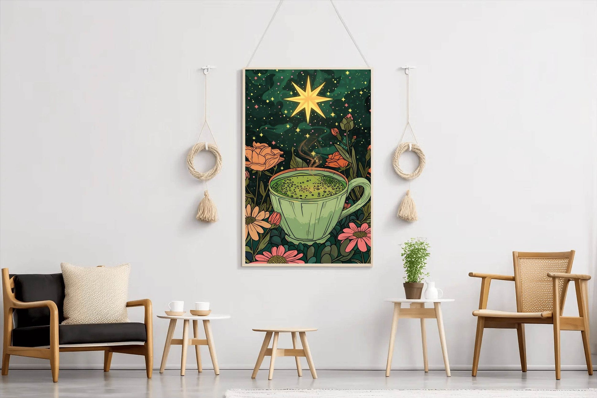 Matcha coffee with Flower Background Wall Art - beink online art store