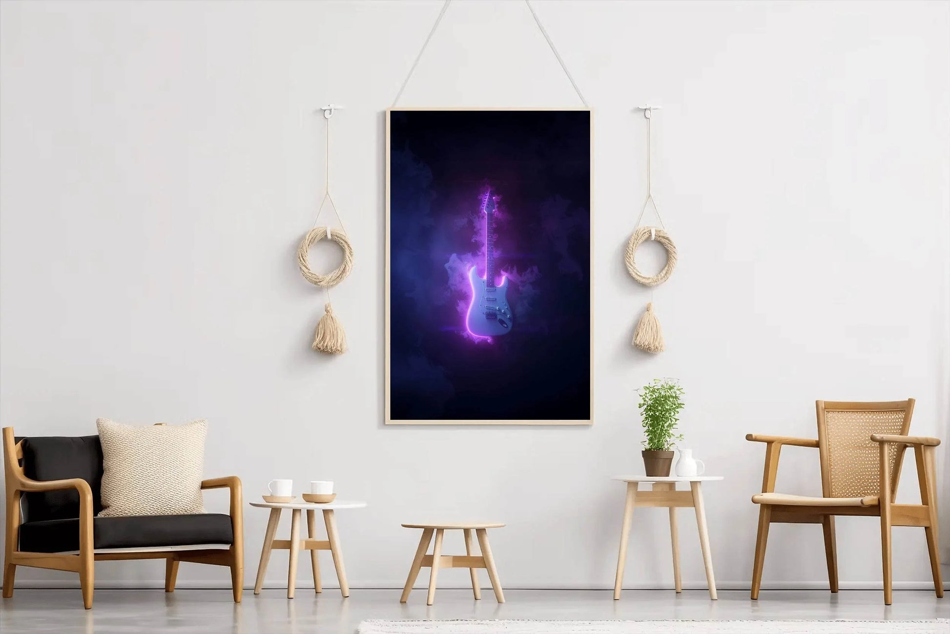 Electric Rock Guitar With Neon Lights Wall Art - beink online art store