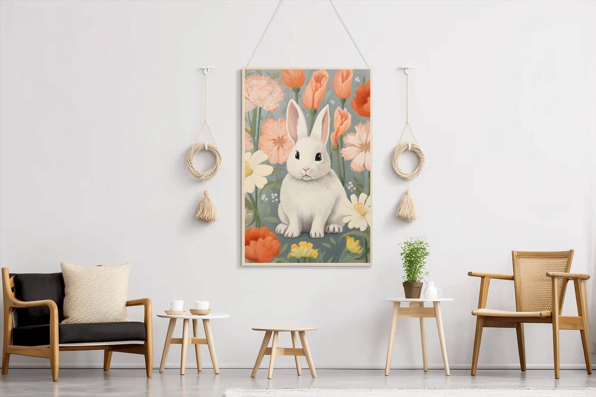 Drawing of Bunny Sitting in Flowers - beink online art store