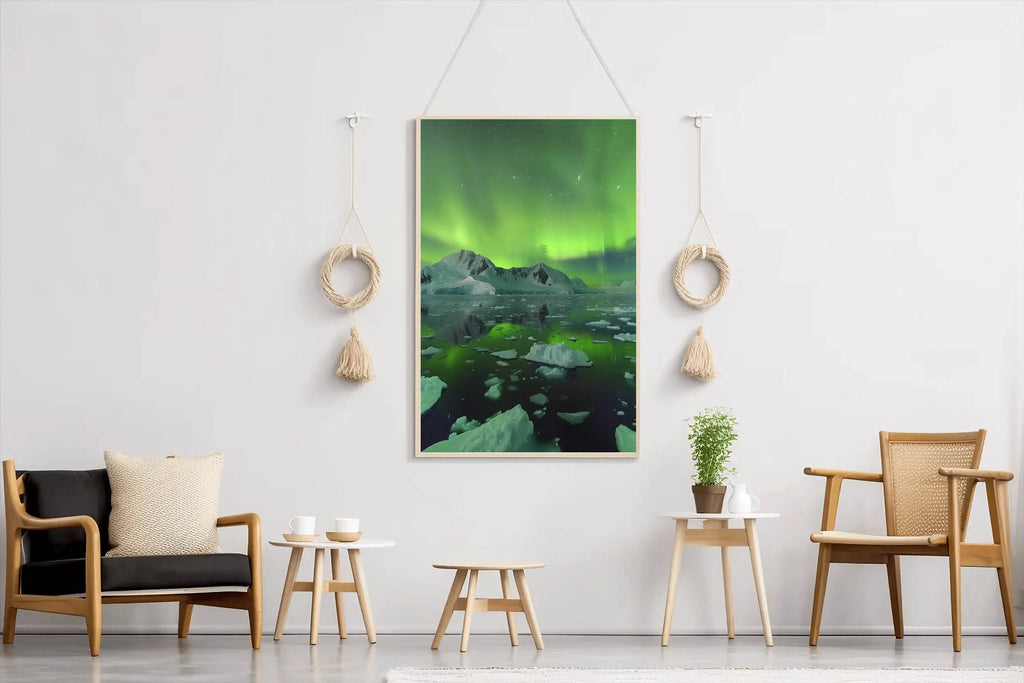 Green Northern lights with Iceberg Wall Art - beink online art store