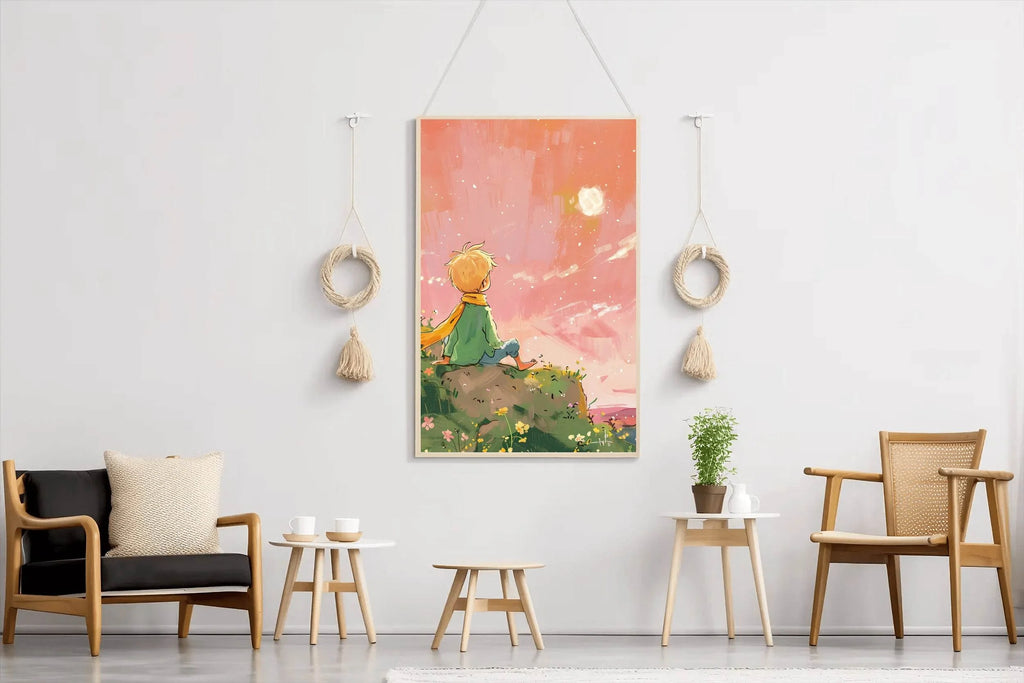 Cartoonish Painting of Little Boy Watching Sun - beink online art store
