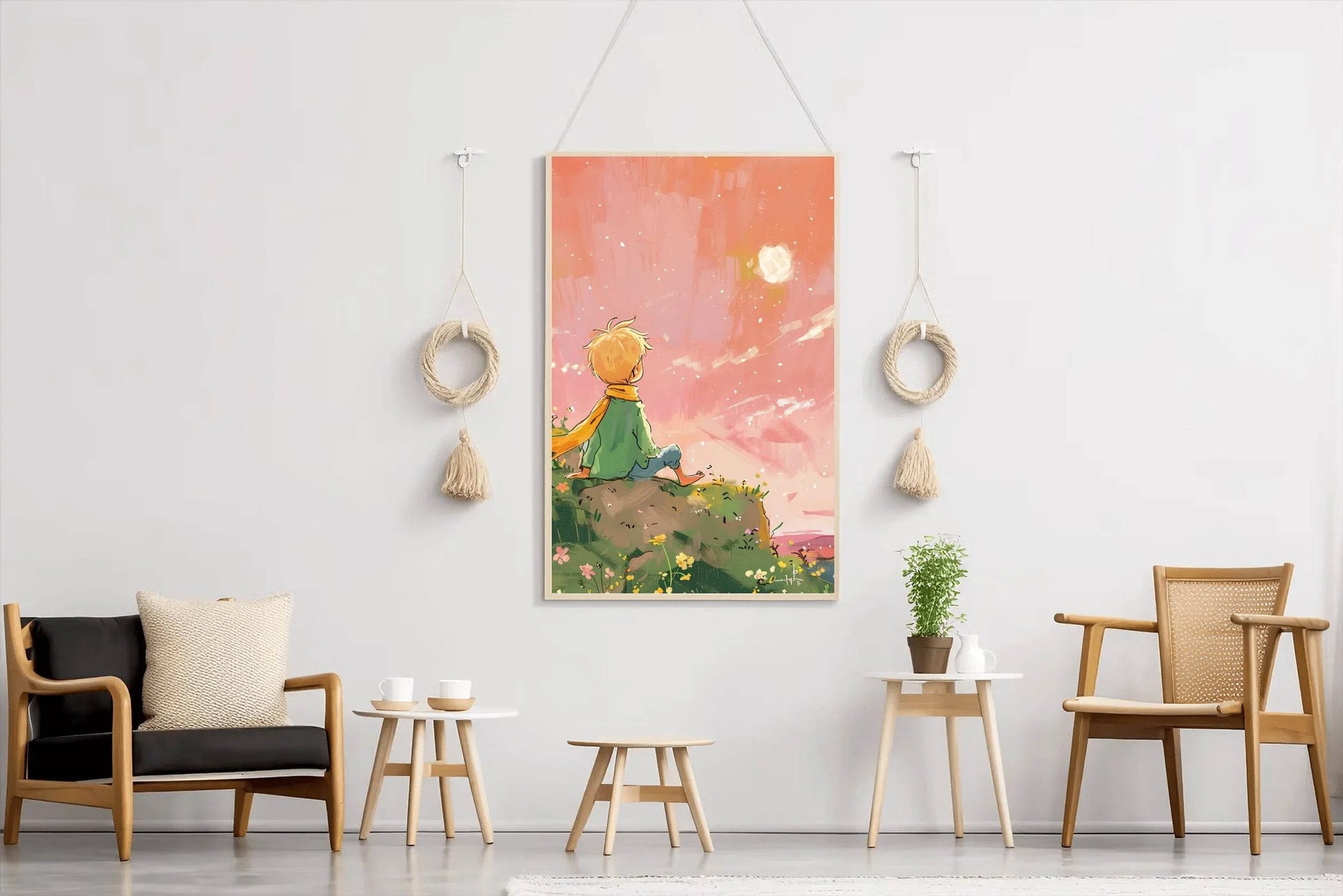 Cartoonish Painting of Little Boy Watching Sun - beink online art store