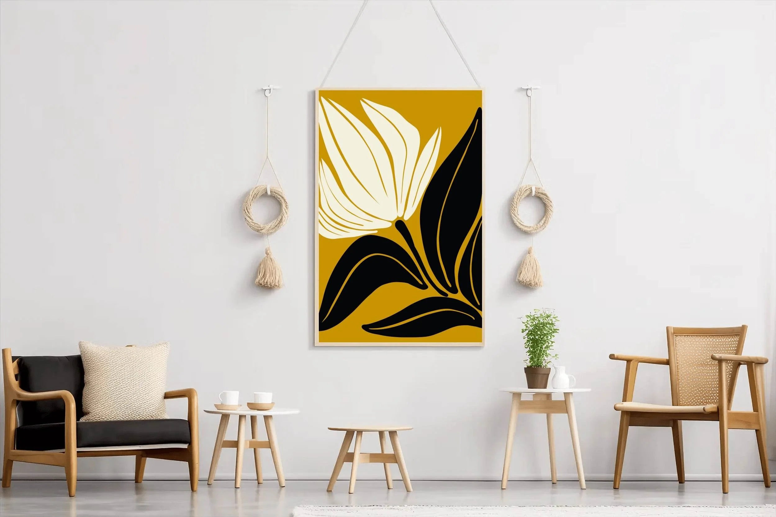 Stylized Flower Black and White on Gold ArtWork - beink online art store