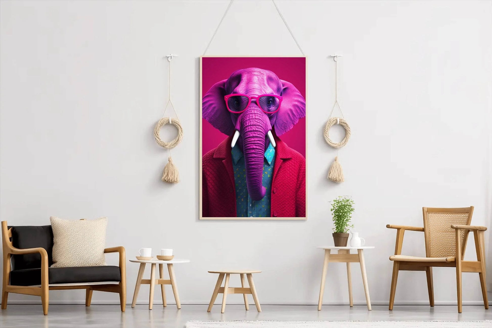 Pink Painted Elephant With Glasses Animal Wall Art - beink online art store