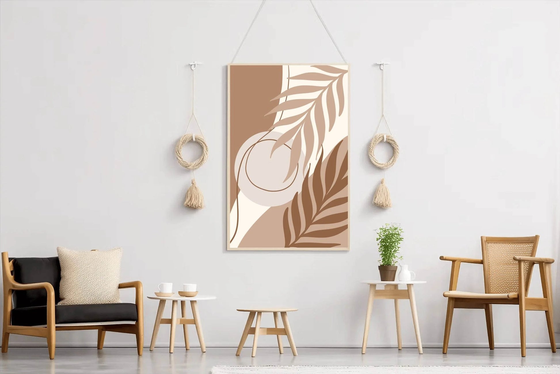 Abstract Design with a Brown Leaf and Shapes ArtWork - beink online art store