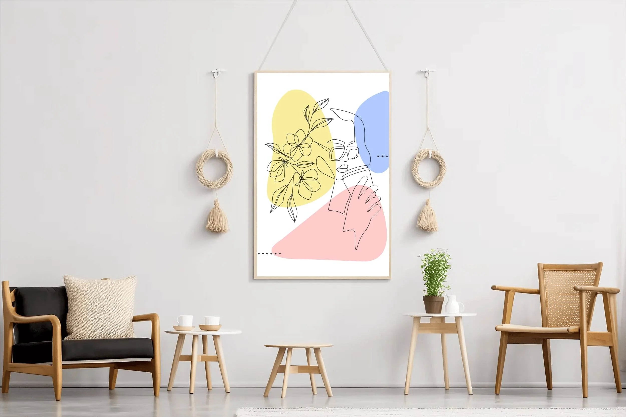 Minimal Woman and Flower Drinking Coffee Wall Art - beink online art store